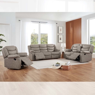 저장 상자와 함께 Recliner 소파 세트, Taupe 천과 같은 비닐
