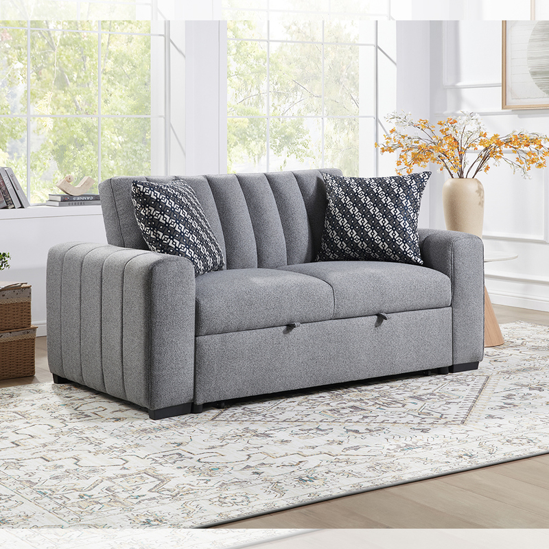 풀 사이즈 컨버터블 소파 베드, 편안한 풀아웃 침대, 조절 가능한 등받이, 홑이불 소파 베드, 회색 패브릭